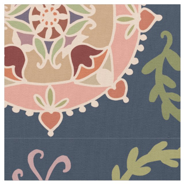 Tissu Médaillon rose sur le bleu marine (Fermer)