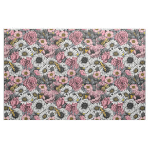 Tissu Mélange de papillons de nuit en rose et gris