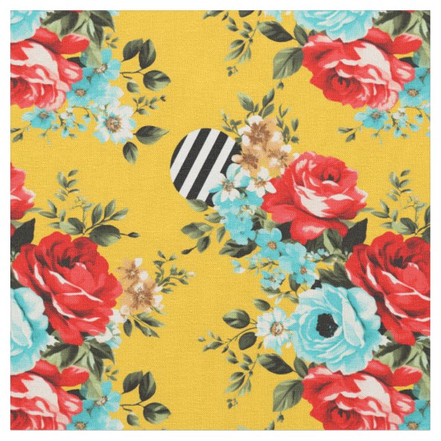 Tissu Mélange de rayures à fleurs jaunes (Fermer)