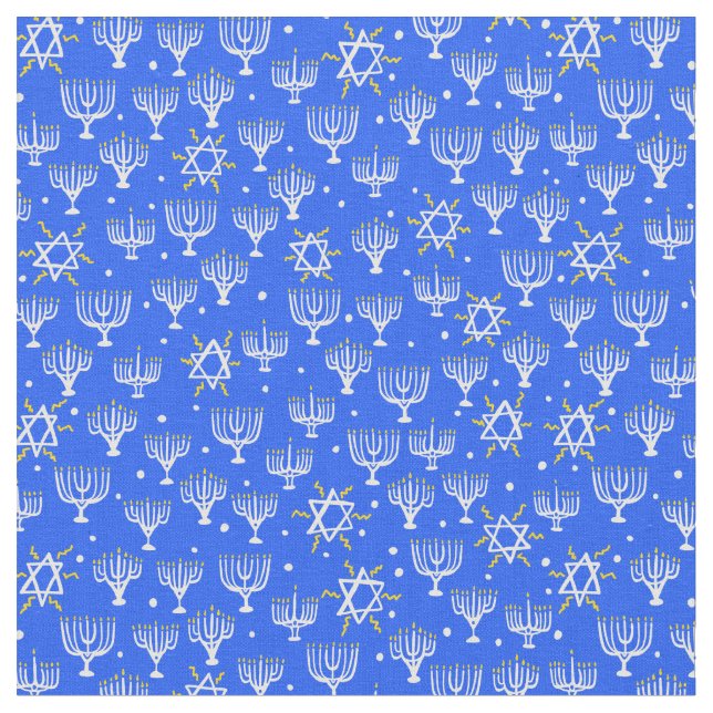 Tissu Menorah Star de David Hanoukka Motif Bleu blanc (Fermer)