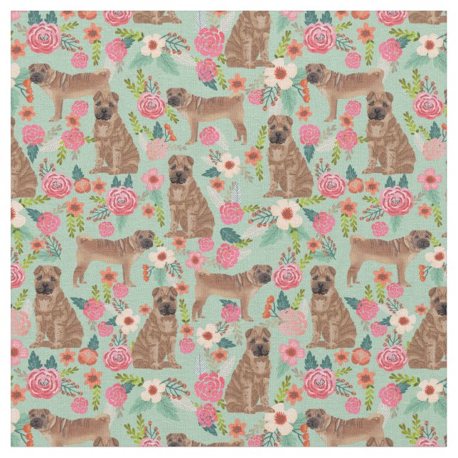 Tissu menthe à fleurs vintages de sharpei (Fermer)