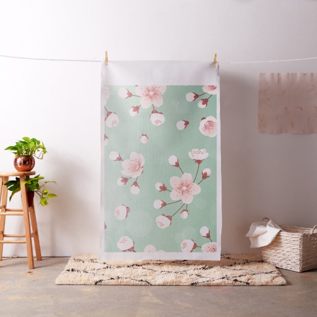 Tissu Menthe, fleurs de cerisier, fleur de ressort, (In Situ)