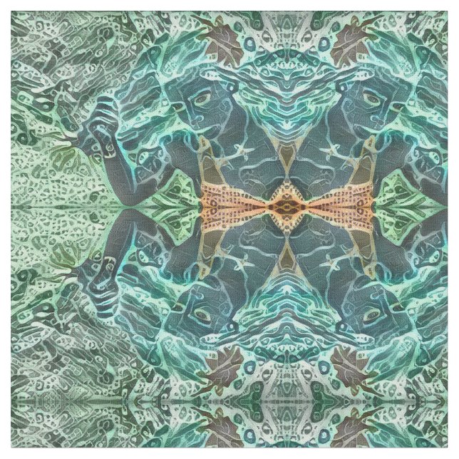 Tissu Mermaid Girl Green Mosaïque Brown Turquoise de Boh (Fermer)