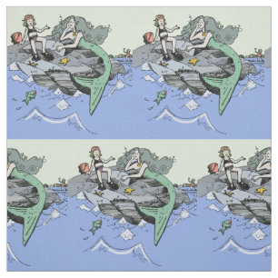 Tissu Mermaid littoral mignon dessin animé plage art pou