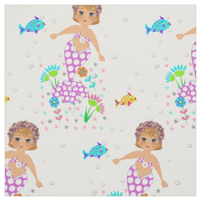 Tissu Mermaids Et Poissons Sous La Mer Beau Whimsy (Échantillon)