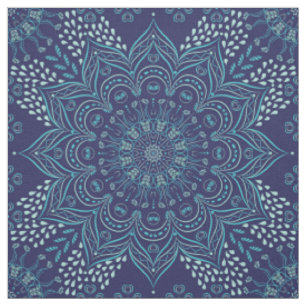 Tissu Métal bleu marine et mandala turquoise motif