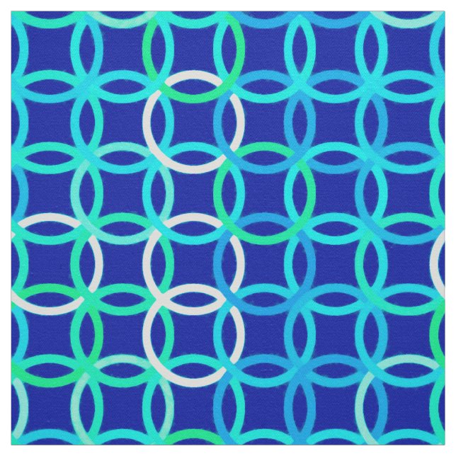 Tissu Mi-siècle Cercles modernes, cobalt & paon (Échantillon)