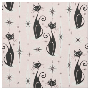Tissu Mi-siècle Meow Retro Chats atomiques sur rose chau
