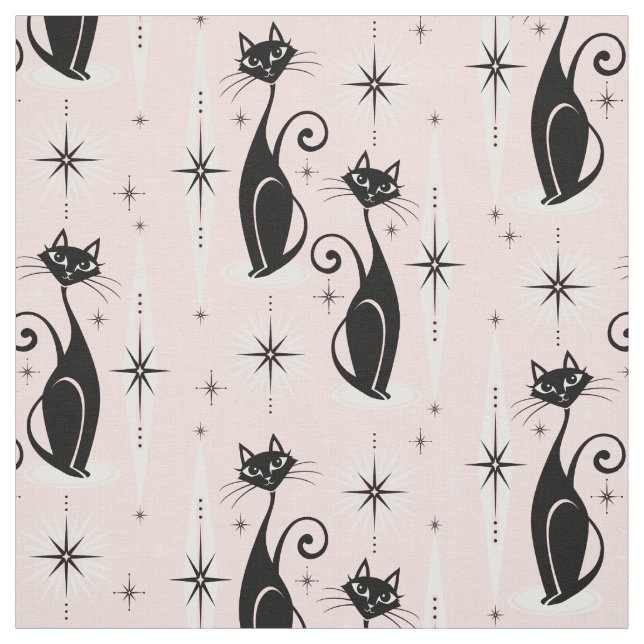 Tissu Mi-siècle Meow Retro Chats atomiques sur rose chau (Échantillon)