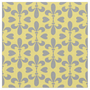 Tissu Mi-siècle Moderne Gris Jaune Fleur de Lys
