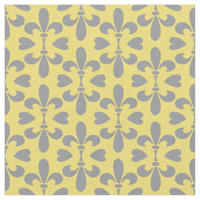 Tissu Mi-siècle Moderne Gris Jaune Fleur de Lys (Fermer)