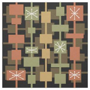 Tissu Mi-siècle moderne noir multicolore