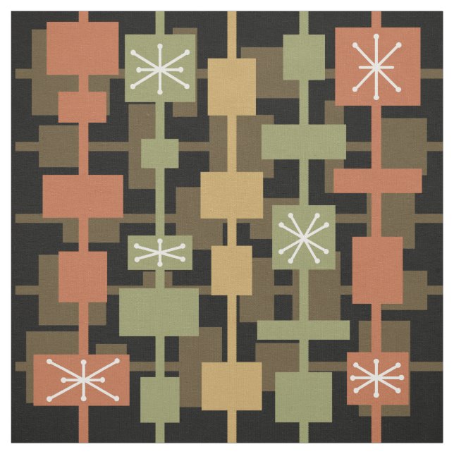 Tissu Mi-siècle moderne noir multicolore (Échantillon)