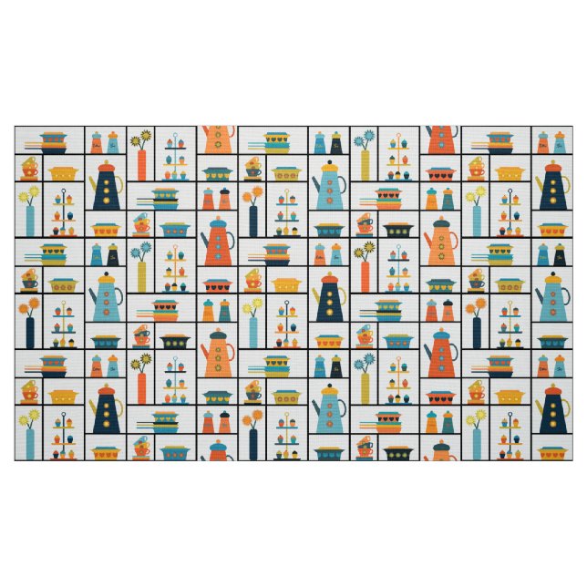 Tissu Mi-siècle Moderne Rétro Élégants Tablettes De Cuis (Fat Quarter)