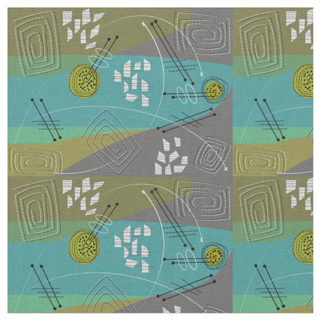 Tissu Mi-siècle moderne vert Abstrait (Fermer)