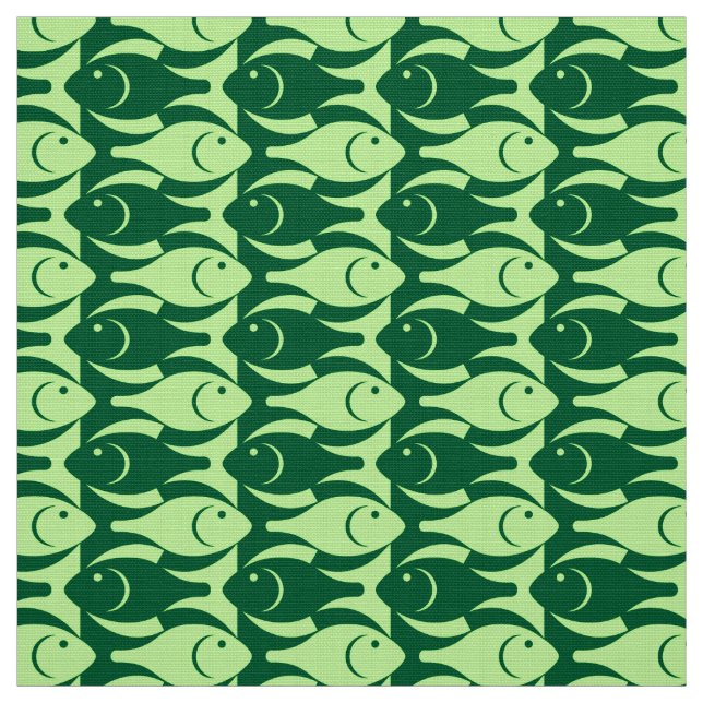 Tissu Mi-siècle Poisson moderne, menthe et vert émeraude (Échantillon)