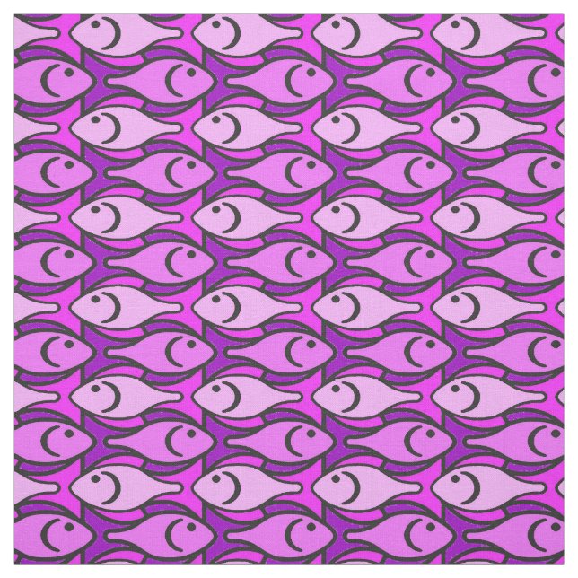 Tissu Mi-siècle Poisson moderne, rose et violet (Échantillon)