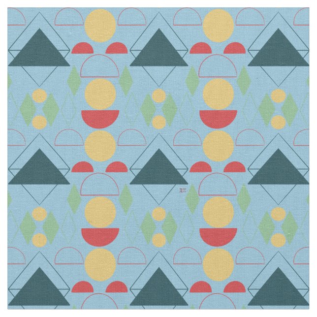 Tissu Mid Century bleu géométrique (Fermer)
