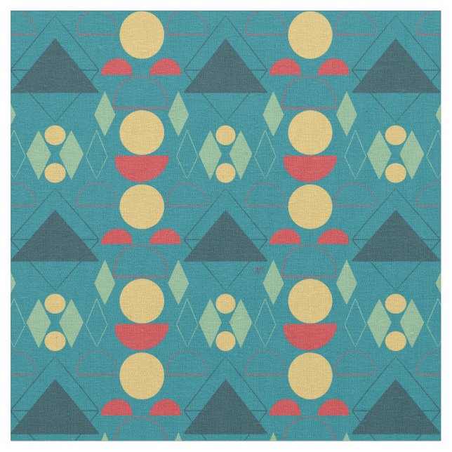 Tissu Mid Century Mod Turquoise géométrique (Fermer)