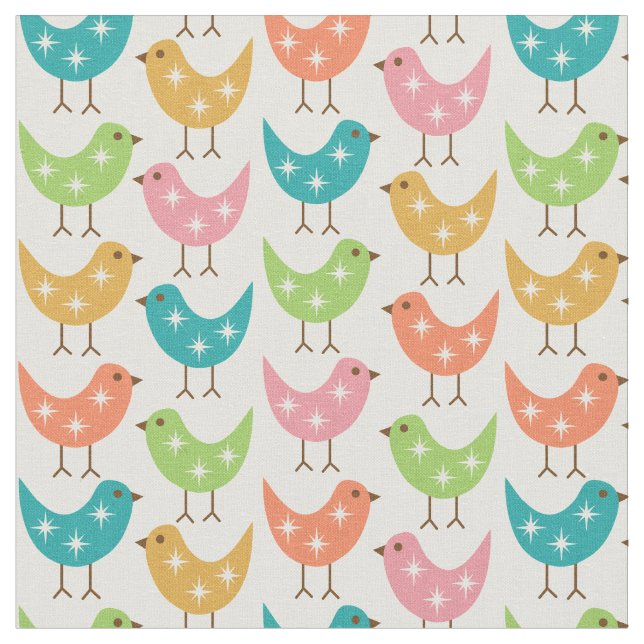 Tissu Mid Century Modern Colorful Atomic Birds Pattern (Fermer)