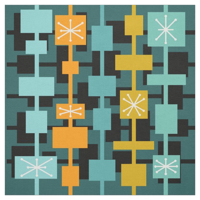 Tissu Mid Century Moderne Multicolore Turquoise (Échantillon)