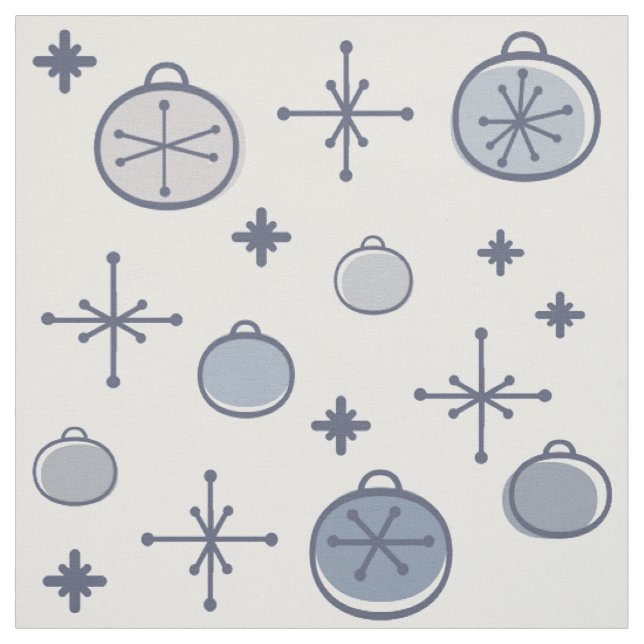 Tissu Mid Century Moderne Rétro Art de Noël Argent (Échantillon)