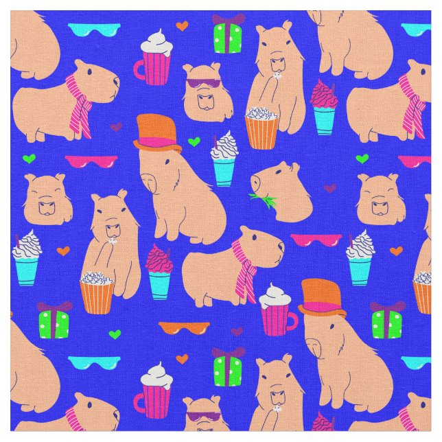 Tissu mignon capybara drôle animal bleu (Fermer)