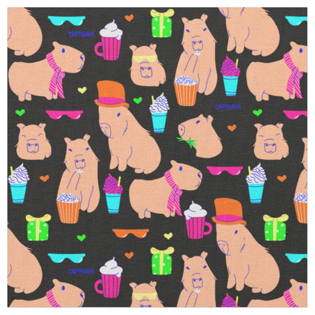 Tissu mignon capybara drôle animal noir (Fermer)