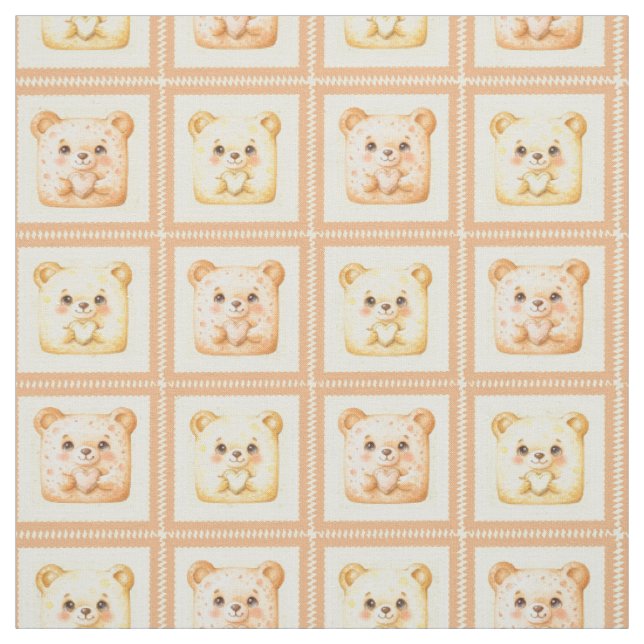 Tissu Mignon ours en peluche en patchwork miel (Échantillon)