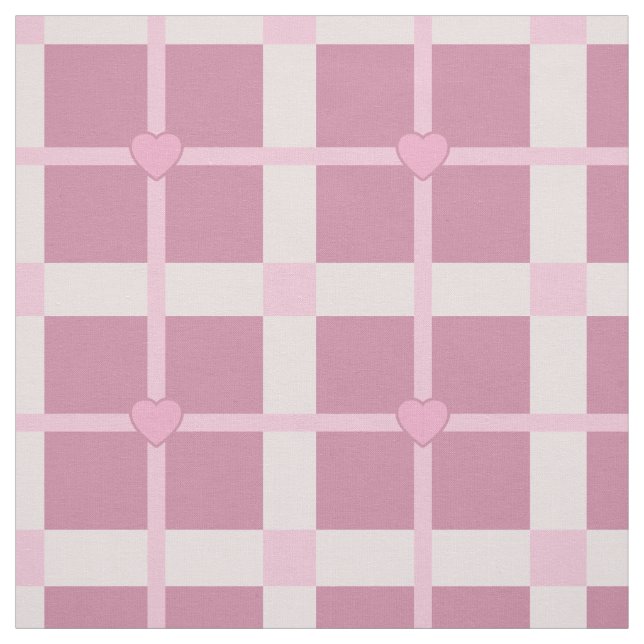 Tissu mignon petit coeur bébé rose plaid motifs carrés (Échantillon)