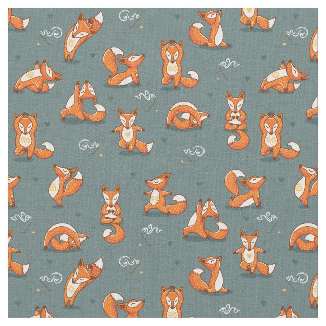 Tissu mignon renard de yoga drôle vert (Fermer)