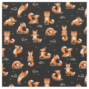 Tissu mignon renards de yoga drôle noir