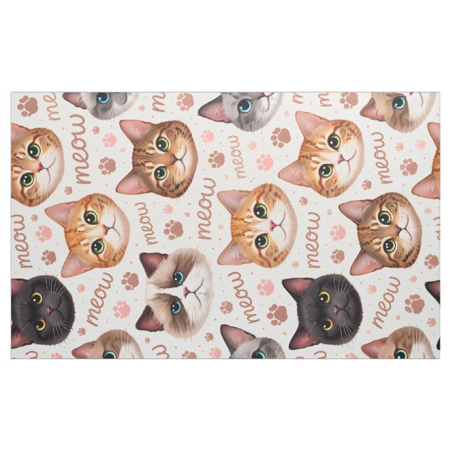 Tissu Mignon visage de chat miaou adorable chaton patte  (Yard)