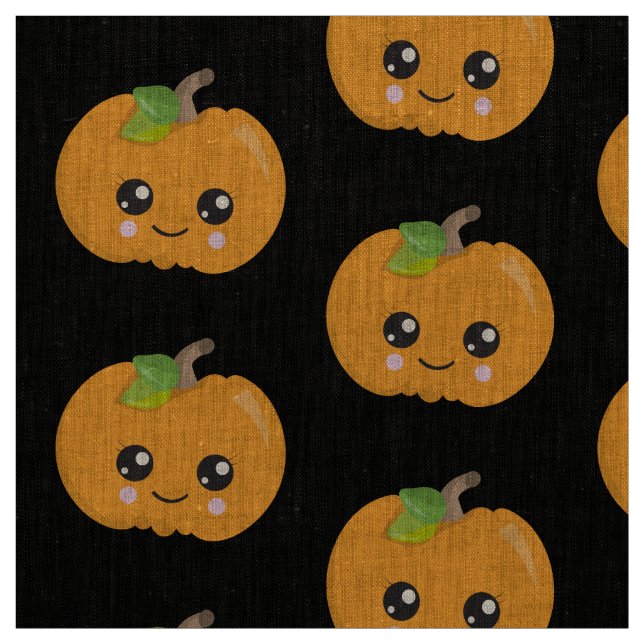 Tissu Mignonne Citrouille face Halloween Motif Noir (Échantillon)