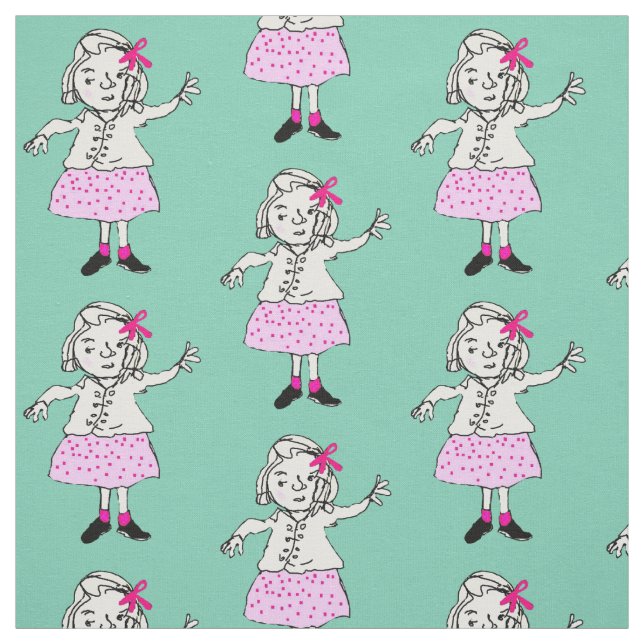 Tissu Mignonne fille en rose et menthe (Échantillon)