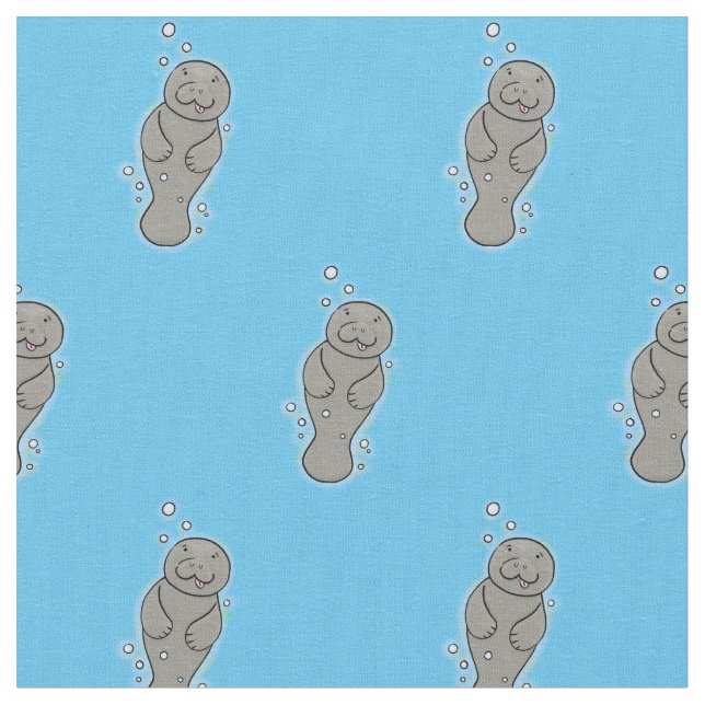 Tissu Mignonne manatée bébé avec bulles illustration (Fermer)