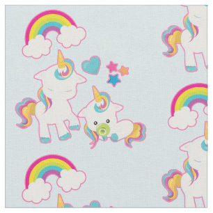 Tissu Mignonne mère et bébé licornes Motif magique