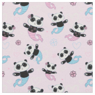 Tissu Mignonne sirène d'ours rose panda