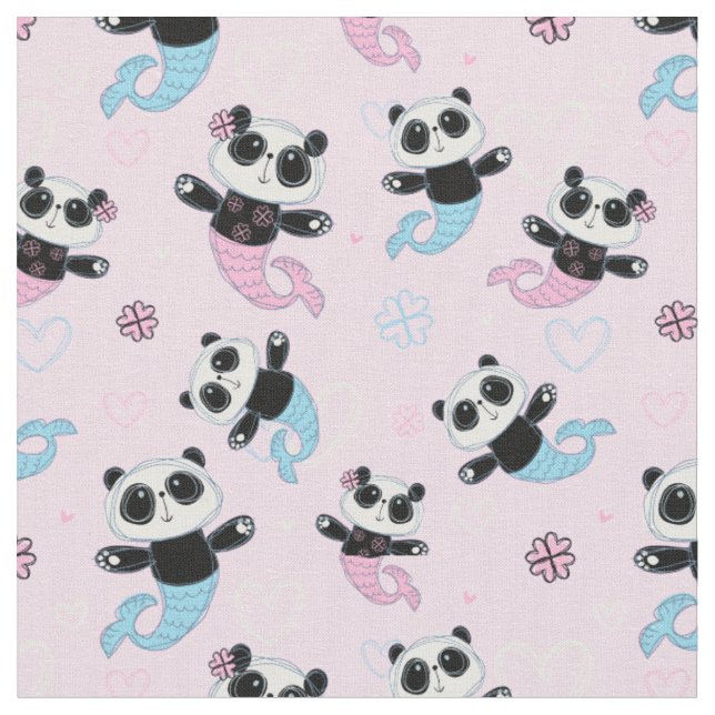 Tissu Mignonne sirène d'ours rose panda (Fermer)