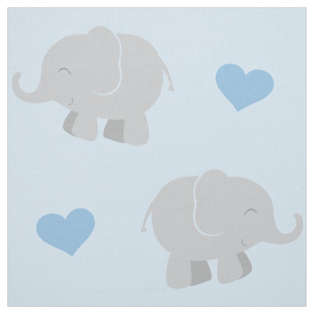 Tissu Mignons éléphants et cœurs bleus et gris motif (Échantillon)