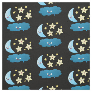 Tissu Mignons étoiles chantant, lune et bande dessinée d