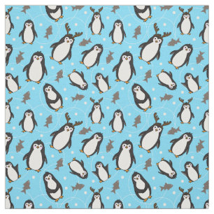Tissu Mignons pingouins de Noël Pale Bleu Motif