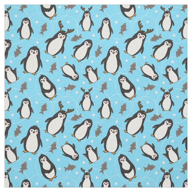 Tissu Mignons pingouins de Noël Pale Bleu Motif (Échantillon)