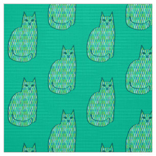 Tissu Milieu du siècle moderne Chat, Mint et Lime Vert