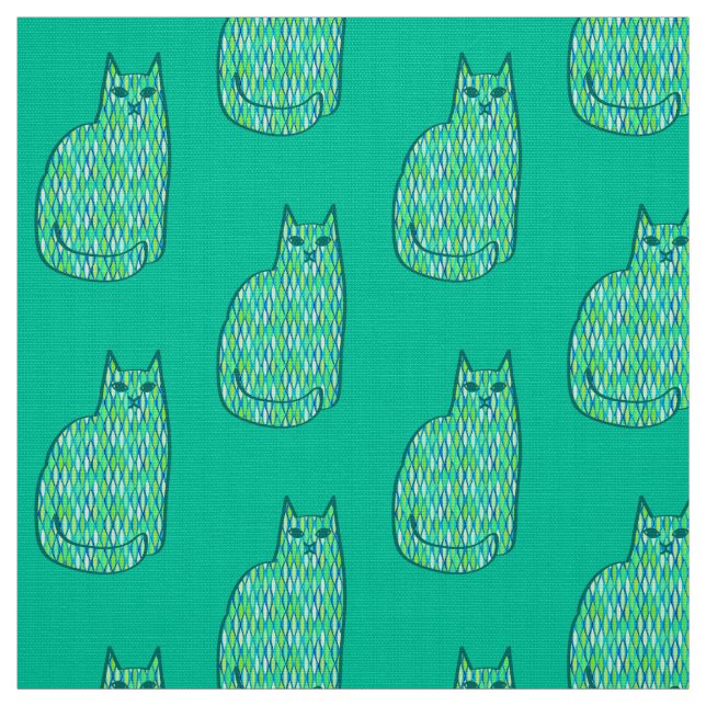 Tissu Milieu du siècle moderne Chat, Mint et Lime Vert (Échantillon)