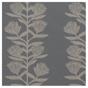 Tissu Minimaliste botanique florale noir charbon humeur