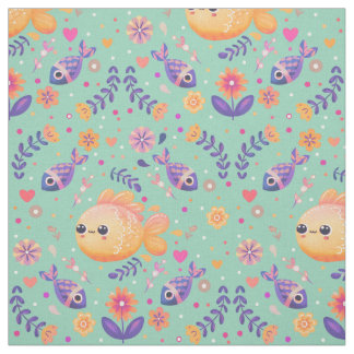 Tissu Mint Kawaii Goldfish Sea Garden Motif