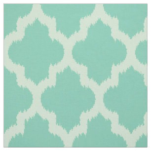 Tissu Mint Quatrefoil Ikat avec Arrière - plan Turquoise