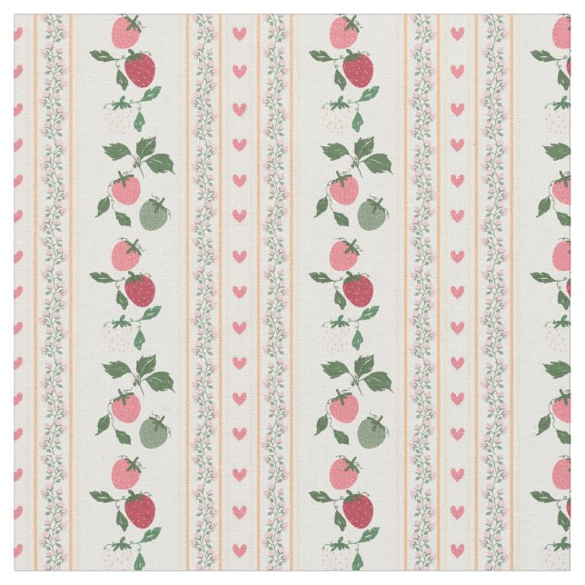 Tissu Mode grand-mère doux motif botanique Fraise (Fermer)