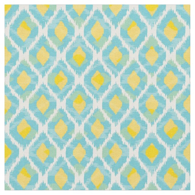 Tissu Mode tribal moderne ikat bleu jaune (Fermer)
